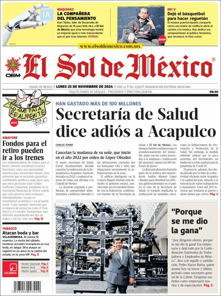 Portada de El Sol de México (M&eacute;xico)