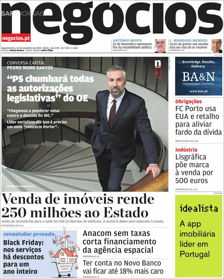 Portada de Jornal de Negócios (Portugal)