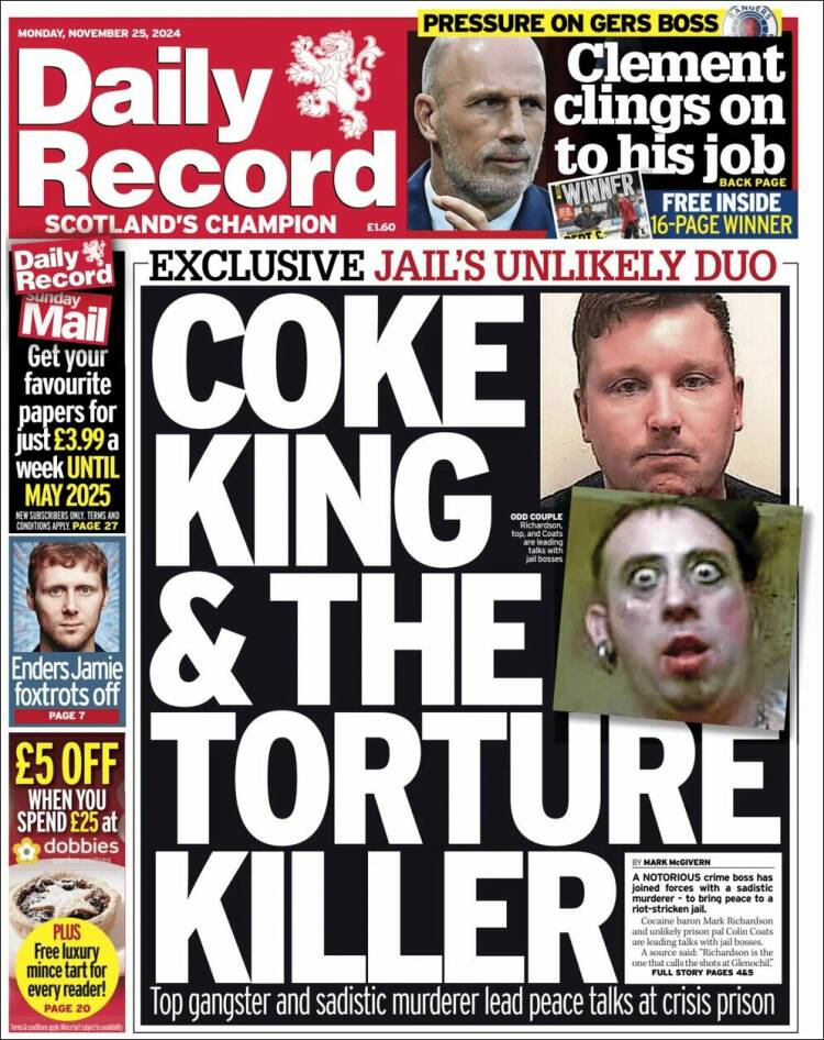 Portada de Daily Record (Reino Unido)