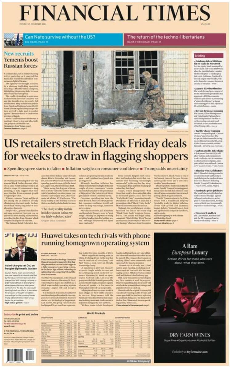 Portada de Financial Times (Reino Unido)