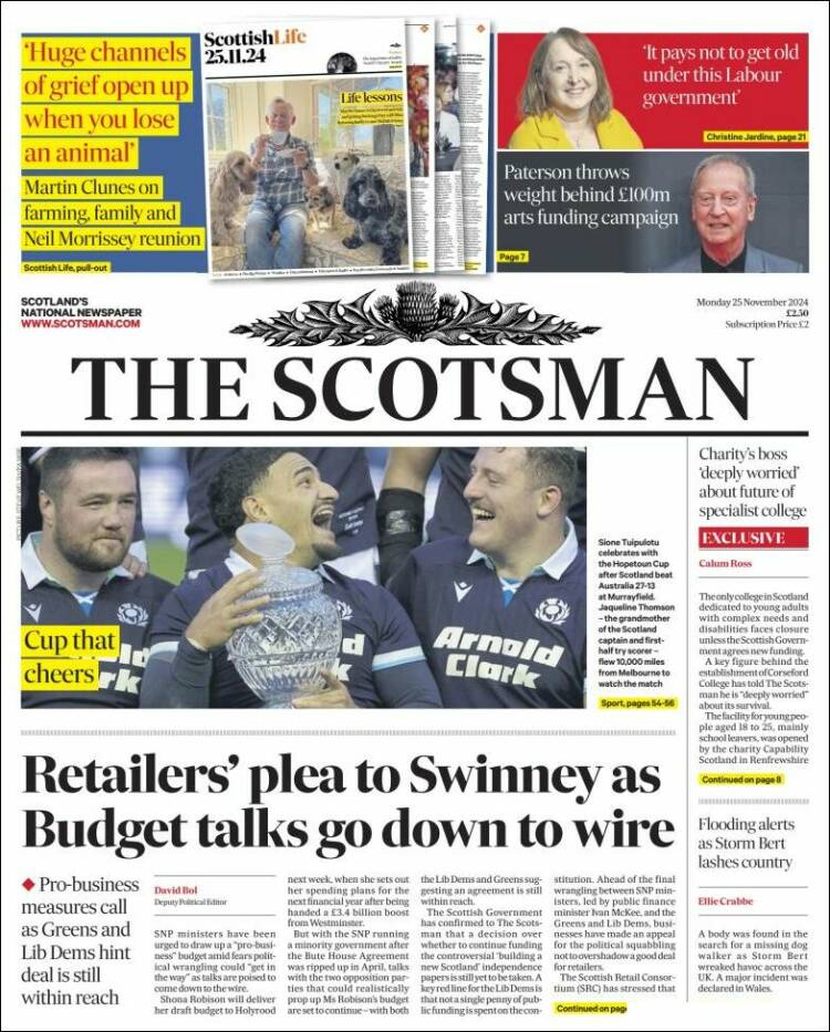 Portada de The Scotsman (Reino Unido)