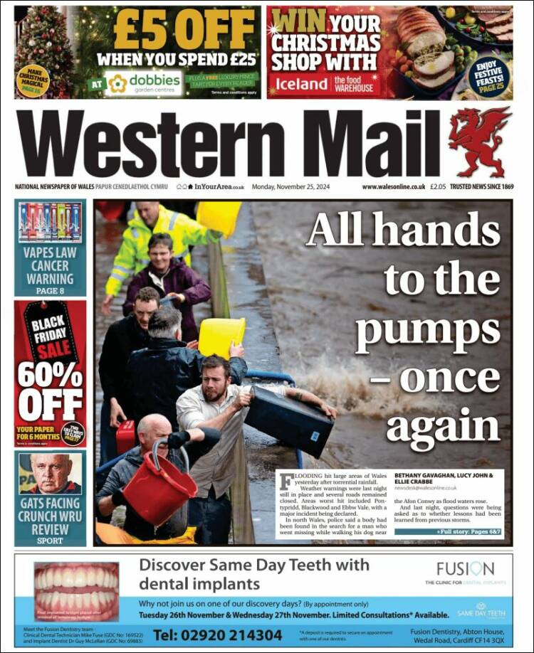 Portada de Western Mail (Reino Unido)