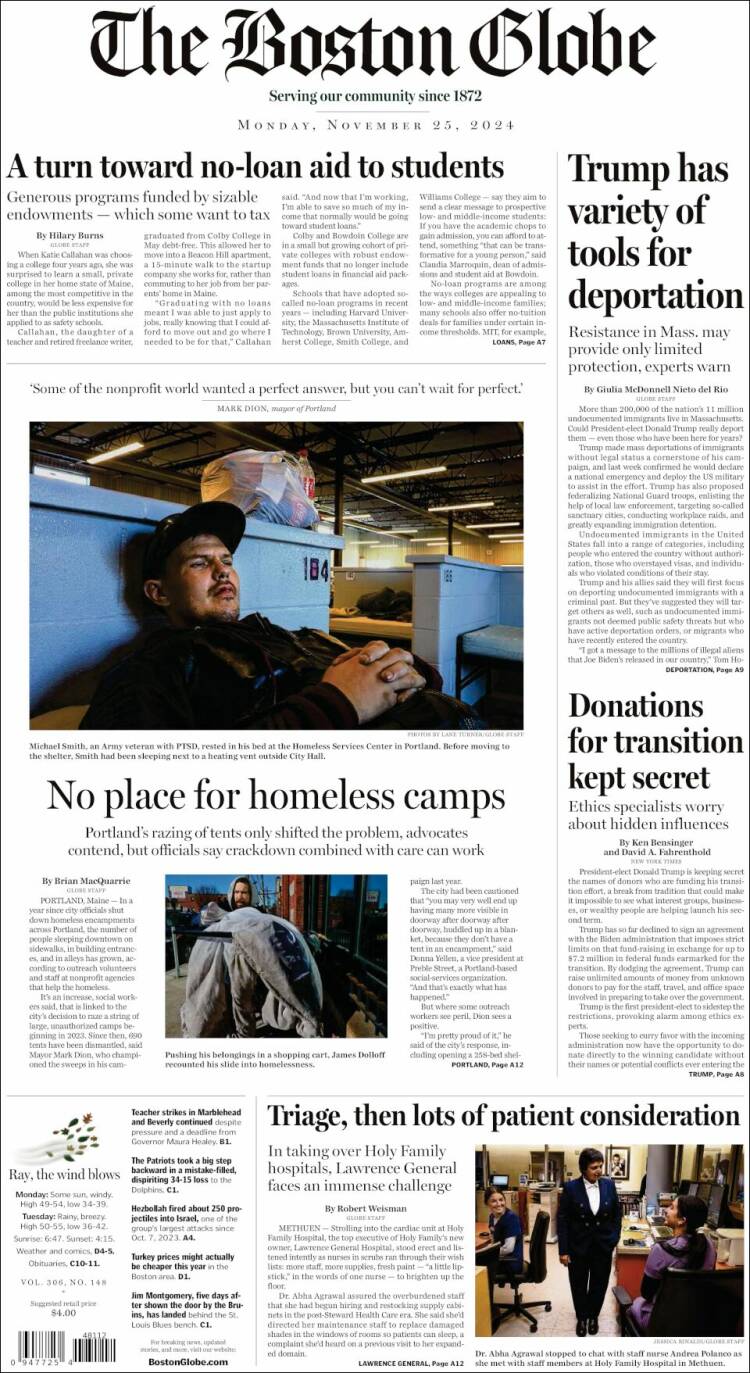 Portada de Boston Globe (USA)