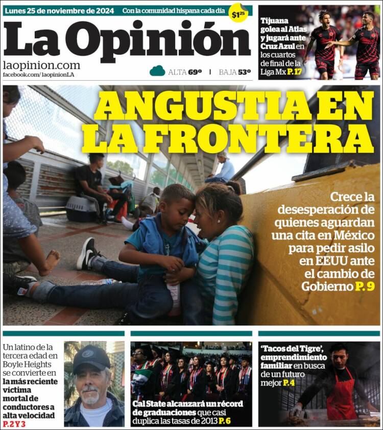 Portada de La Opinión (USA)