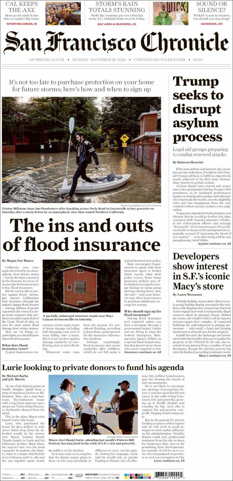 Portada de San Francisco Chronicle (USA)