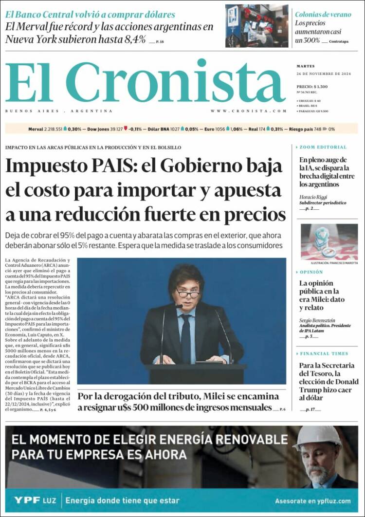 Portada de El Cronista Comercial (Argentina)