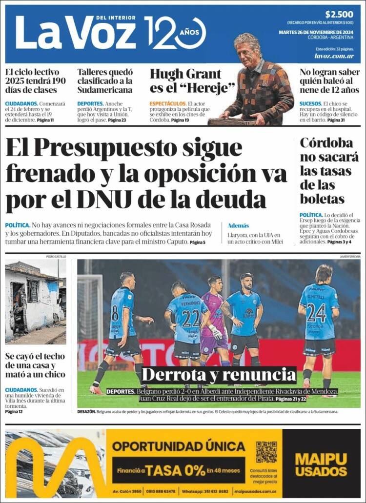 Portada de La Voz del Interior (Argentina)