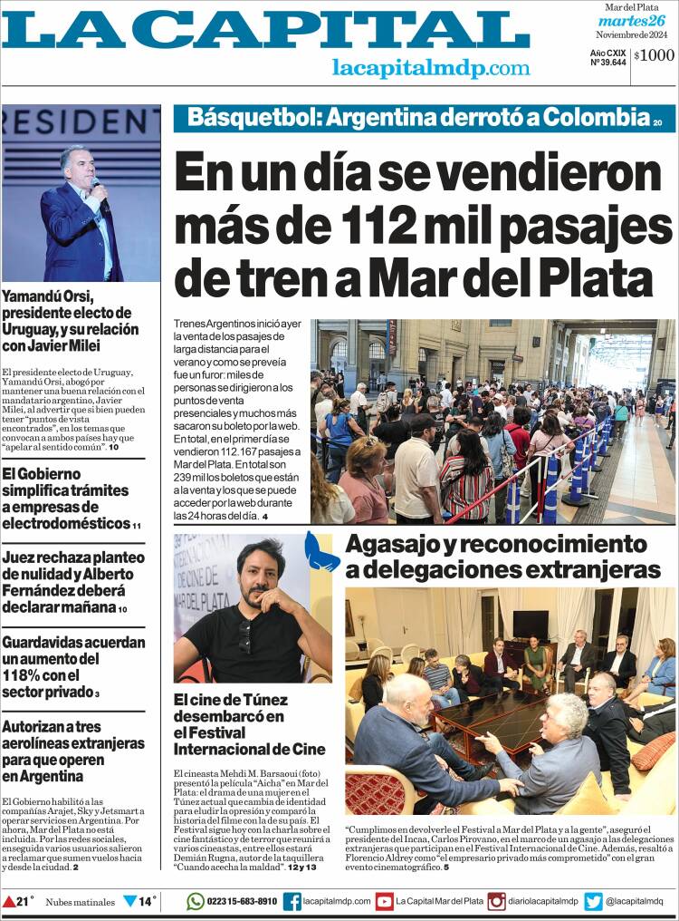 Portada de Diario La Capital - Mar del Plata (Argentina)
