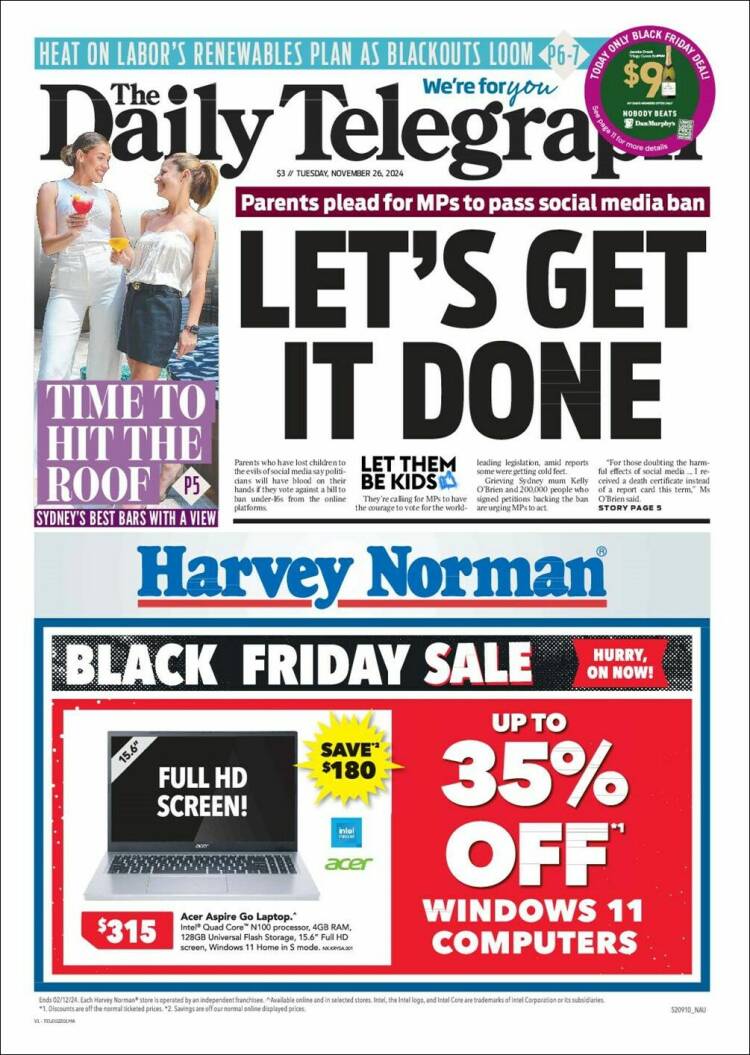 Portada de The Daily Telegraph (Australia)