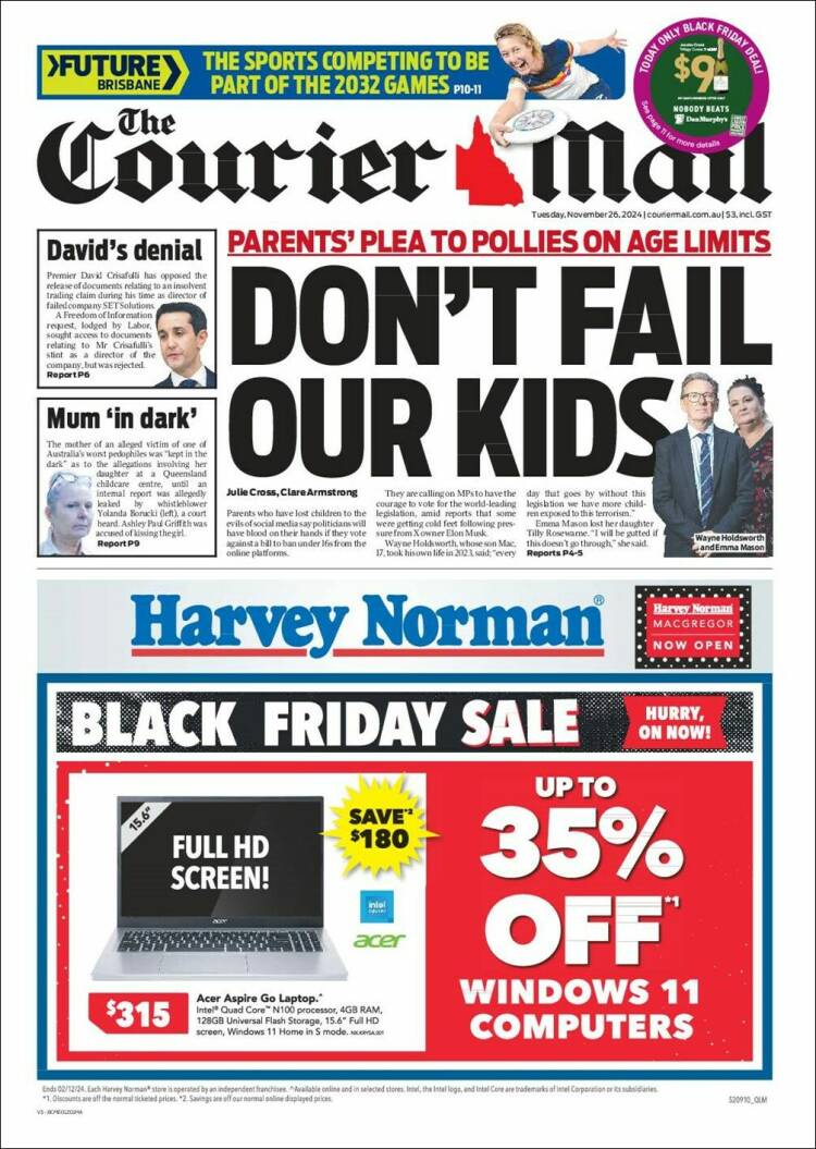 Portada de The Courier-Mail (Australia)