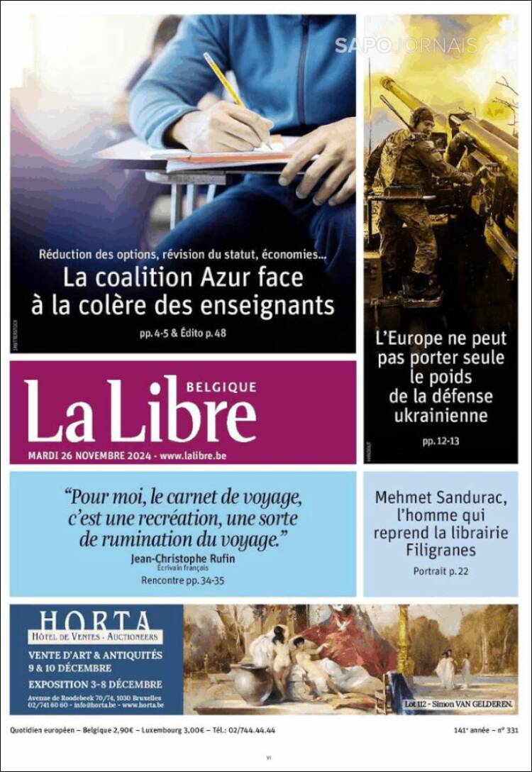 Portada de La Libre.be (B&eacute;lgica)