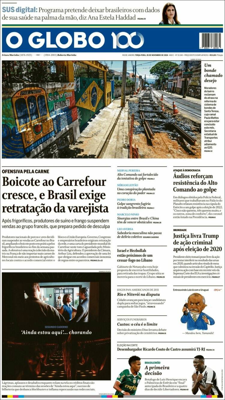 Portada de O Globo (Brasil)