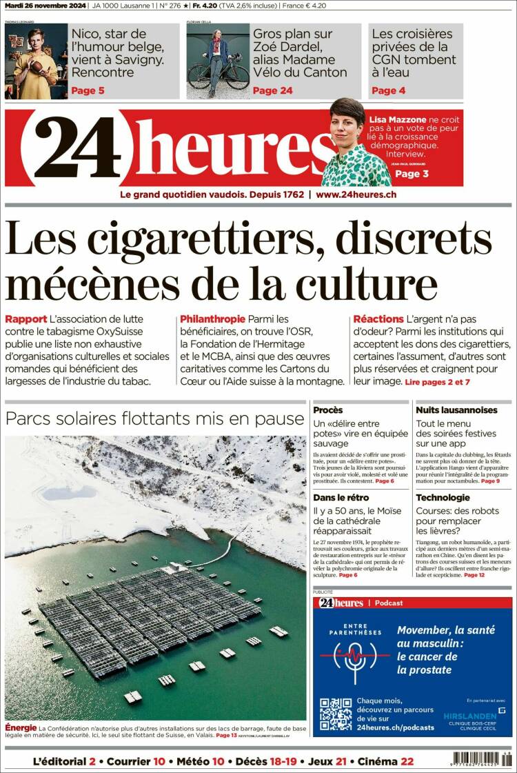 Portada de 24 Heures (Suiza)