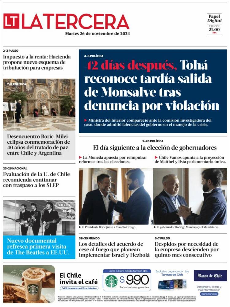 Portada de La Tercera (Chile)