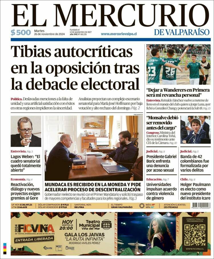 Portada de Mercurio de Valparaiso (Chile)