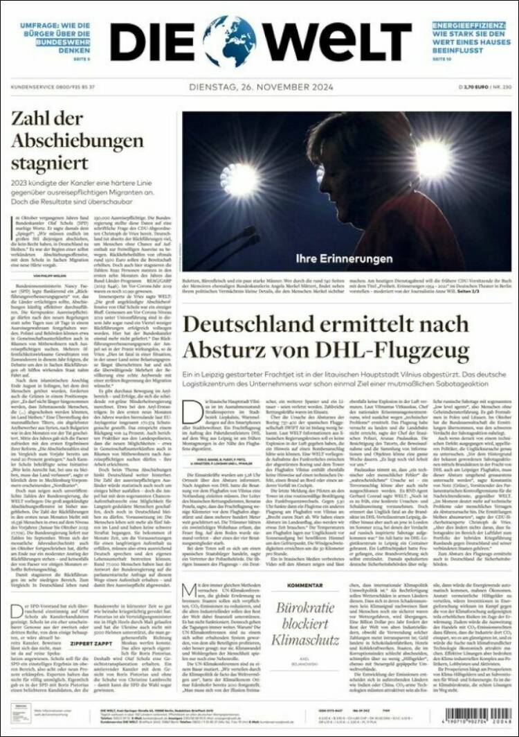 Portada de Die Welt (Alemania)