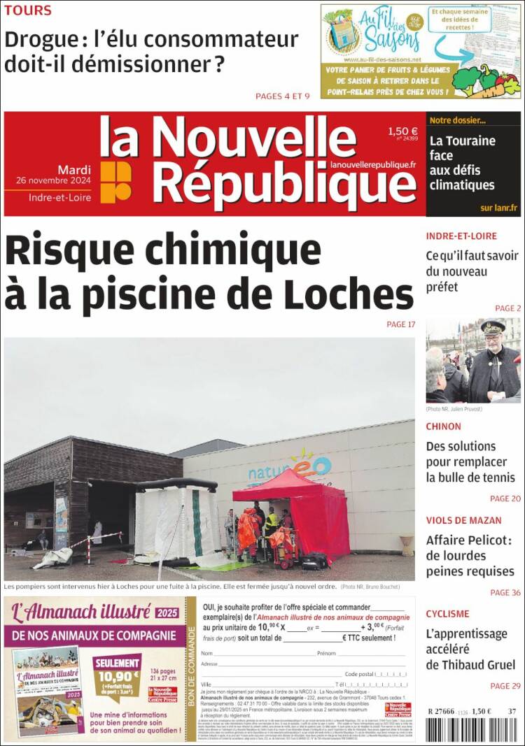 Portada de La Nouvelle Republique (Francia)