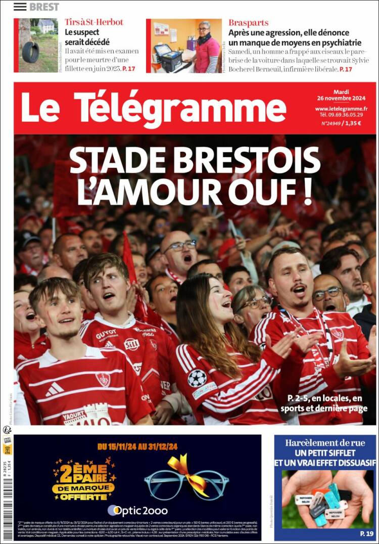 Portada de Télégramme (Francia)