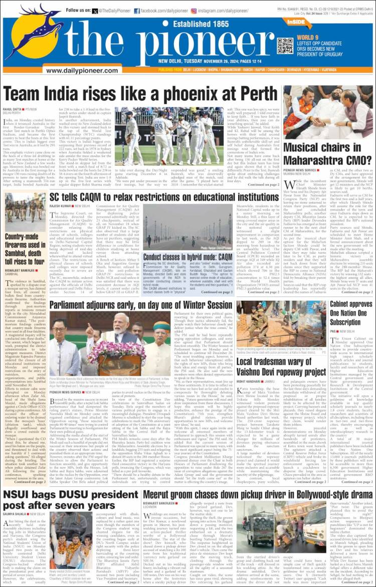 Portada de The Pioneer (India)