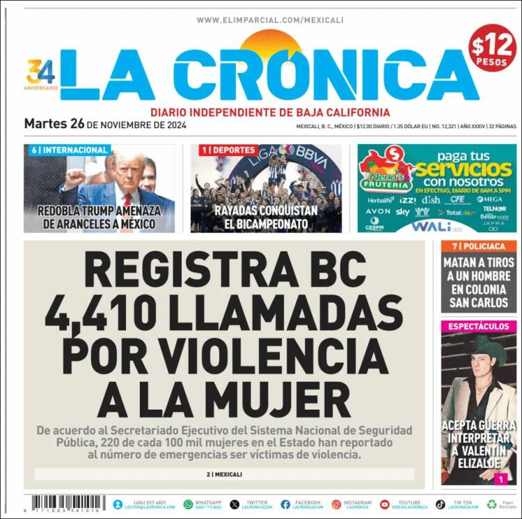 Portada de La Crónica de Baja California (México)