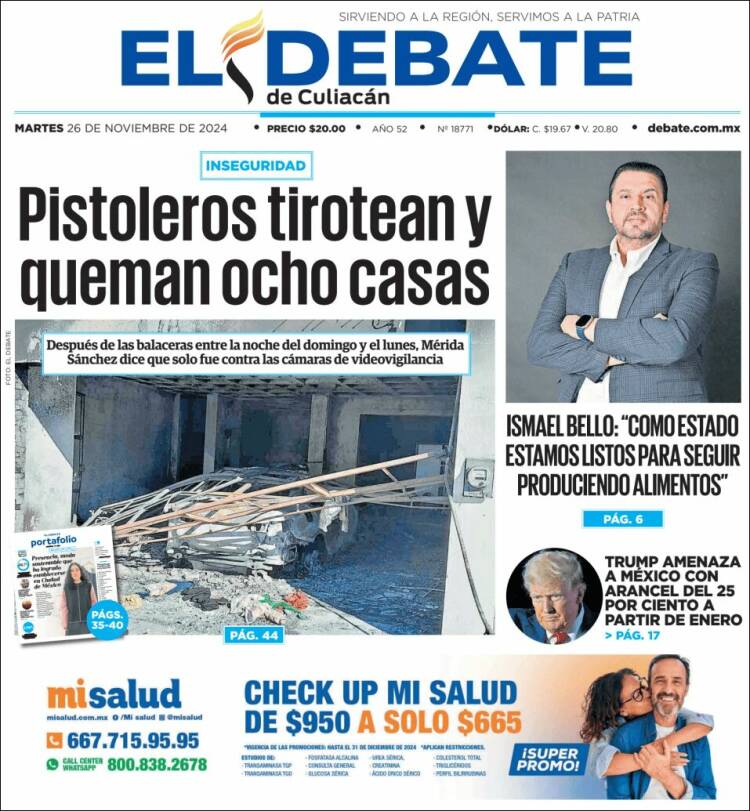 Portada de El Debate de Culiacán (México)