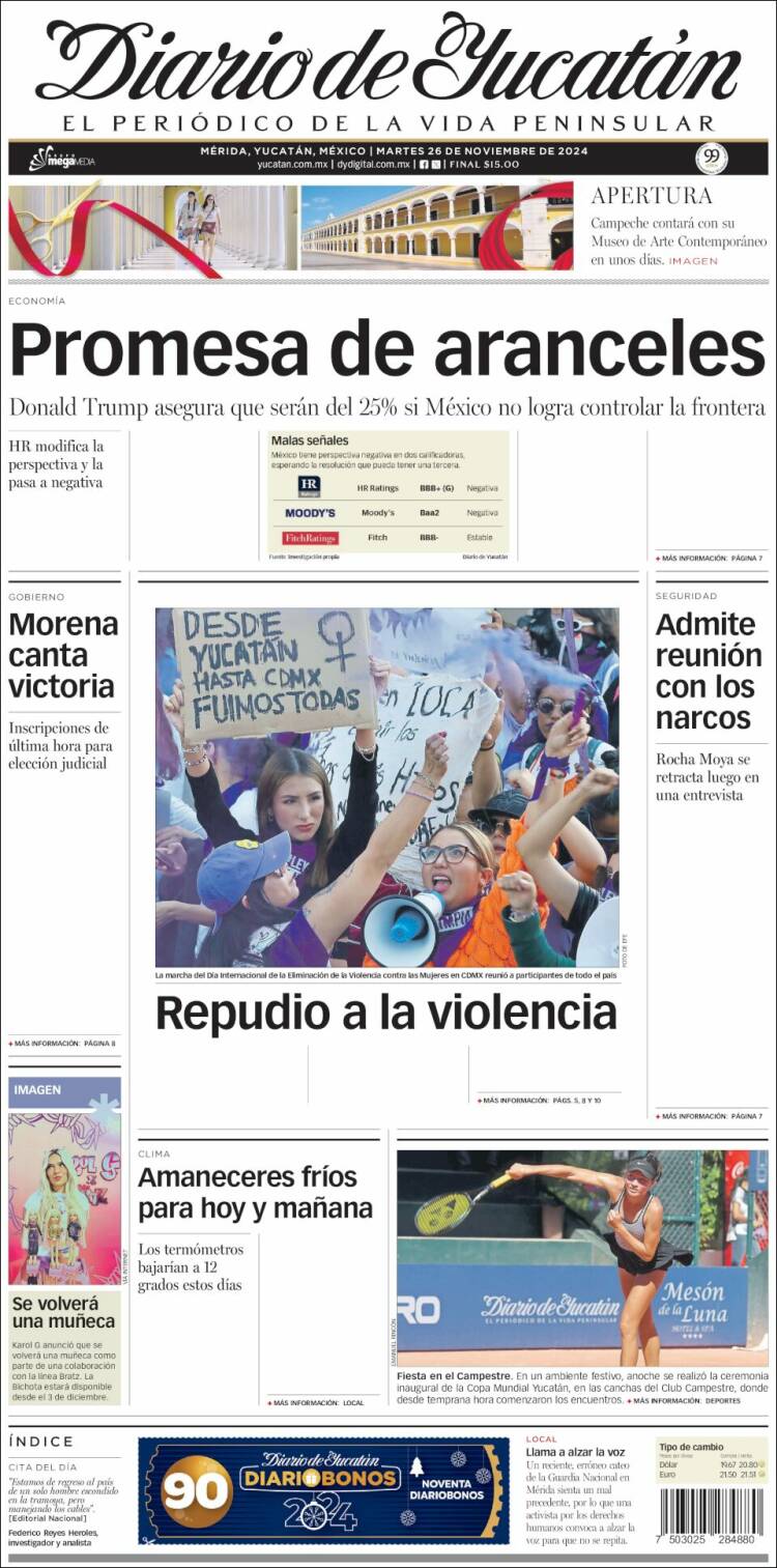 Portada de Diario de Yucatán (México)