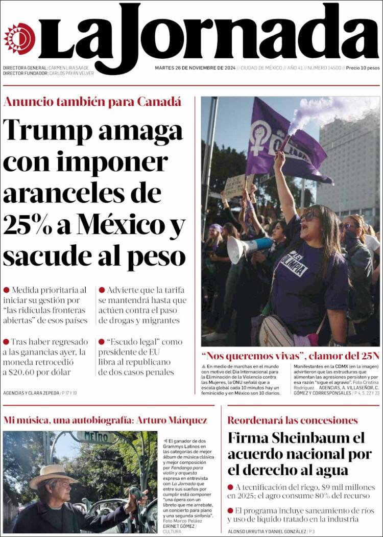 Portada de La Jornada (México)