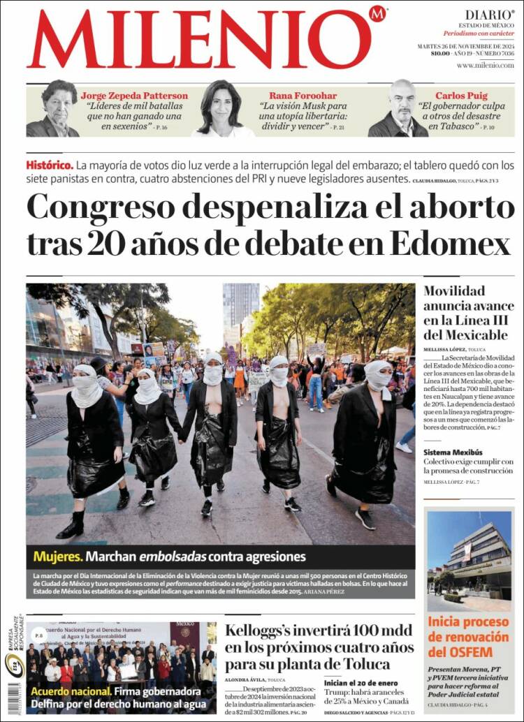 Portada de Milenio - Estado de México (México)