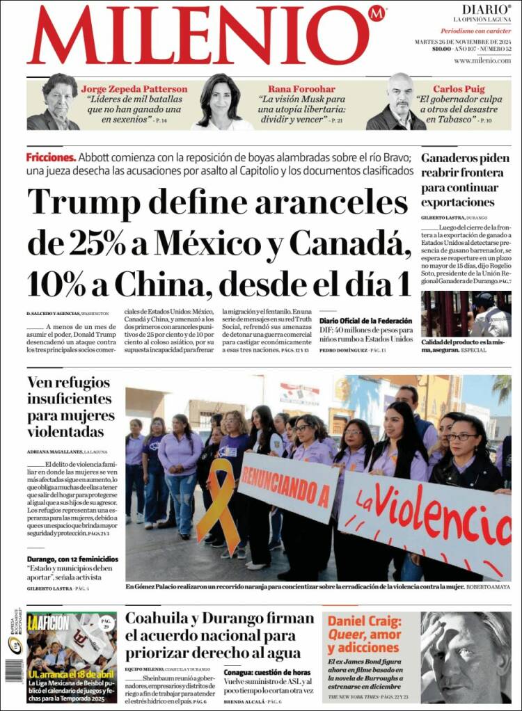 Portada de Milenio - Laguna (México)