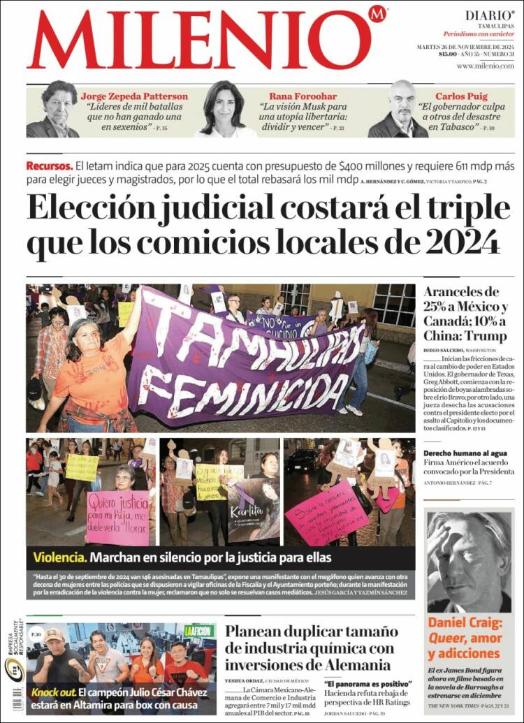 Portada de Milenio - Tamaulipas (México)