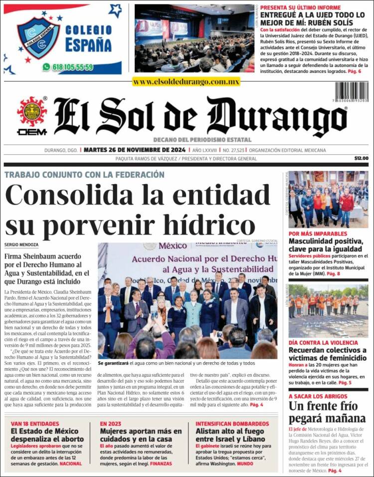 Portada de El Sol de Durango (México)