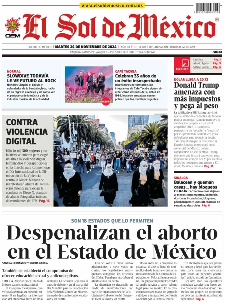 Portada de El Sol de México (México)