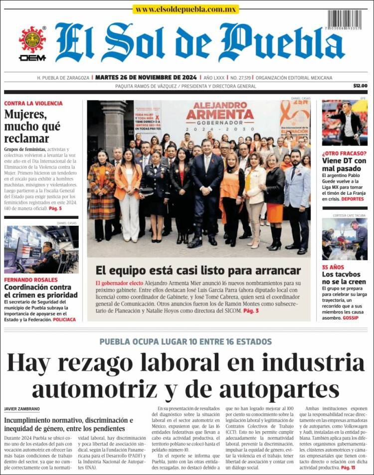 Portada de El Sol de Puebla (México)