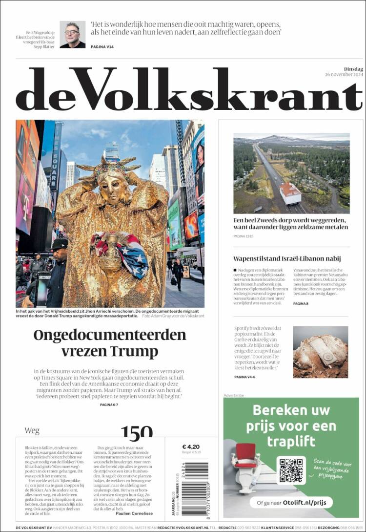 Portada de De Volkskrant (Pa&iacute;ses Bajos)