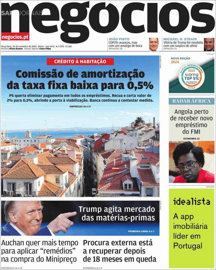 Portada de Jornal de Negócios (Portugal)