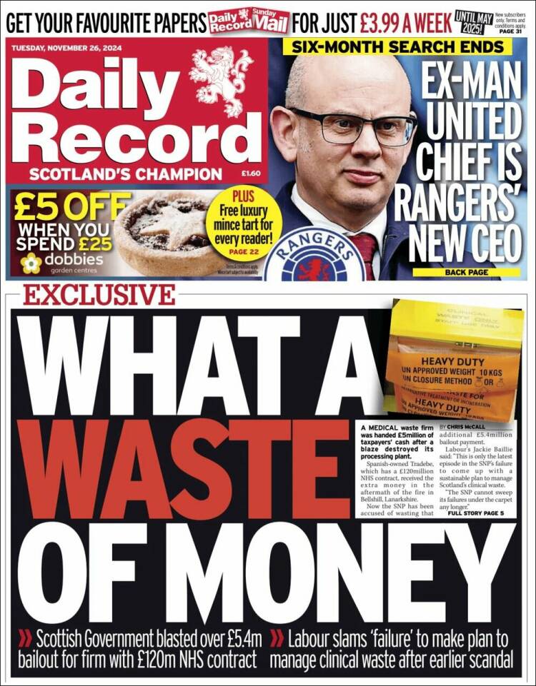 Portada de Daily Record (Reino Unido)