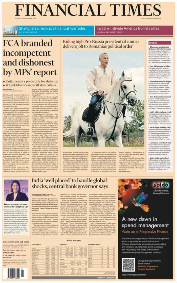 Portada de Financial Times (Reino Unido)
