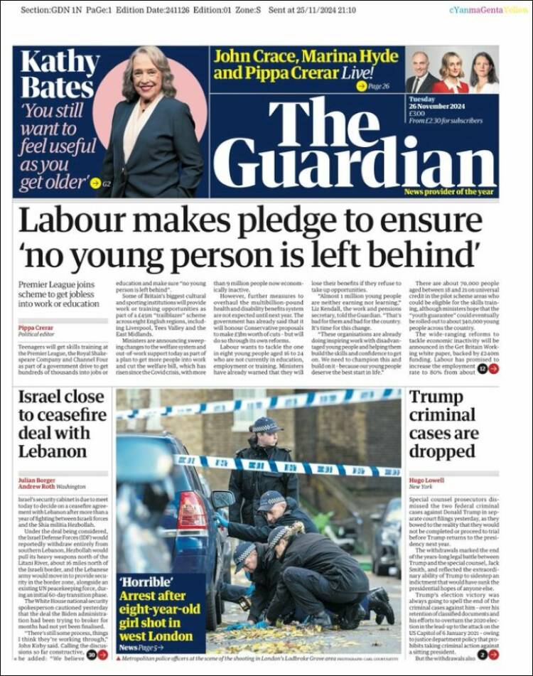 Portada de The Guardian (Reino Unido)