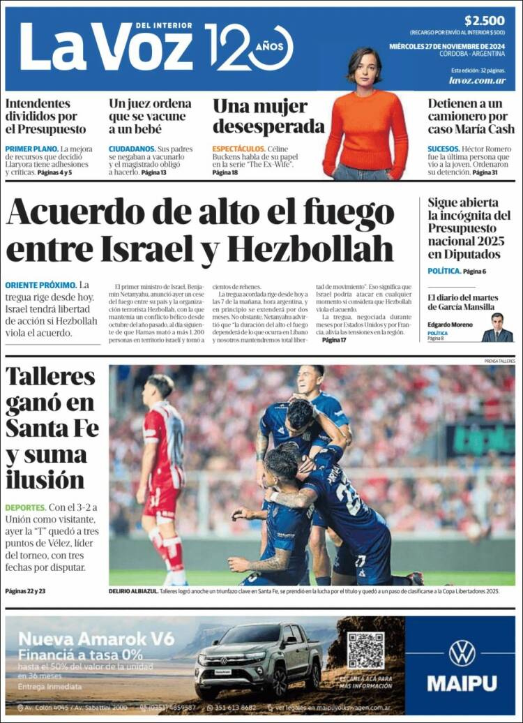 Portada de La Voz del Interior (Argentina)