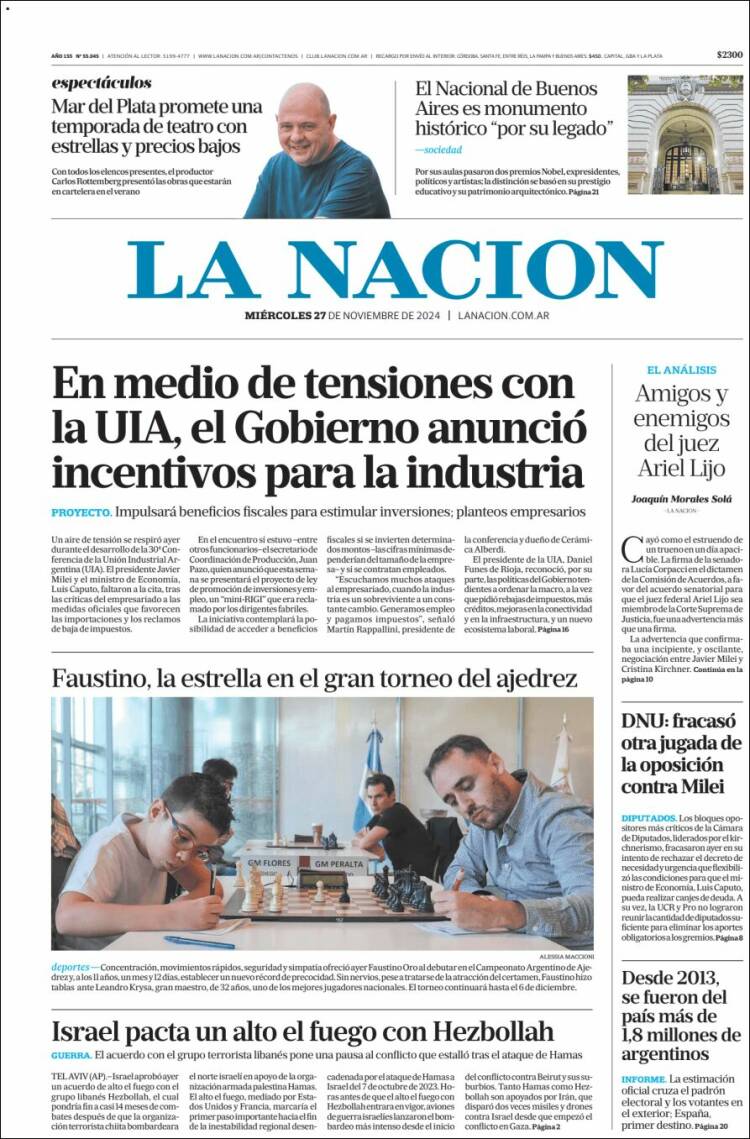 Portada de La Nación (Argentina)
