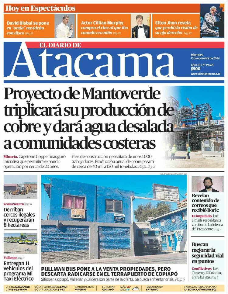Portada de Diario de Atacama (Chile)