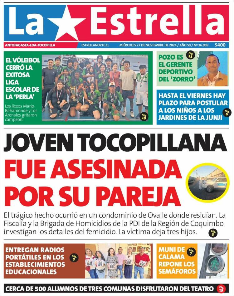 Portada de La Estrella de Loa (Chile)