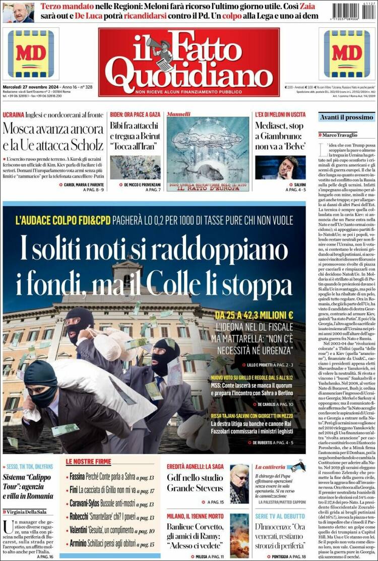 Portada de Il Fatto Quotidiano (Italia)
