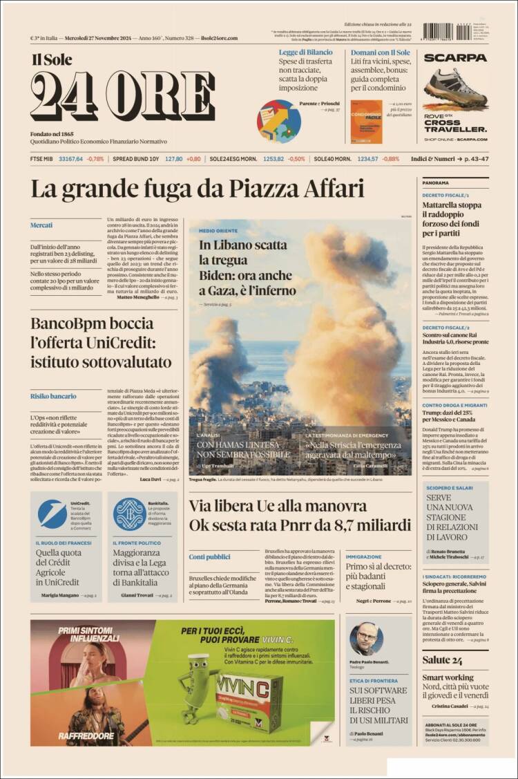 Portada de Il Sole 24 ORE (Italia)