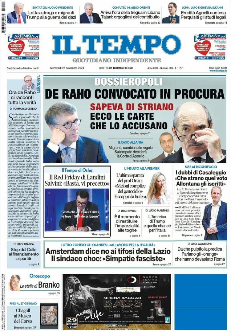 Portada de Il Tempo (Italia)