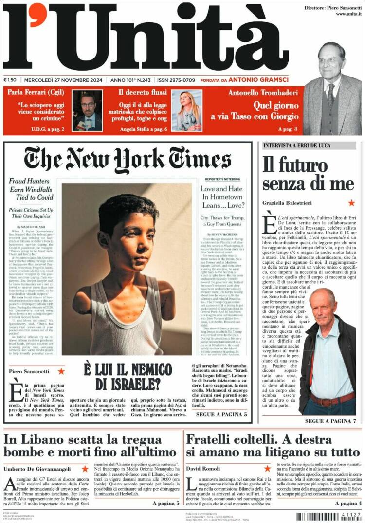 Portada de l'Unità (Italia)