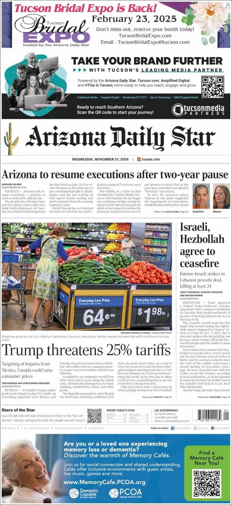 Portada de Arizona Daily Star (USA)