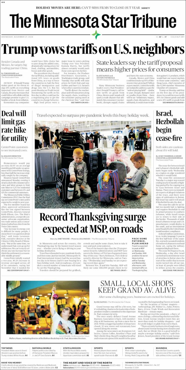 Portada de Star Tribune (USA)