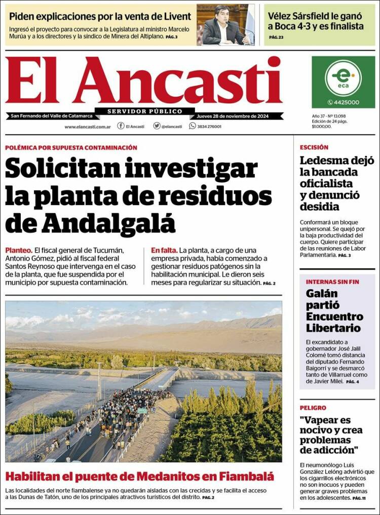 Portada de El Ancasti (Argentina)
