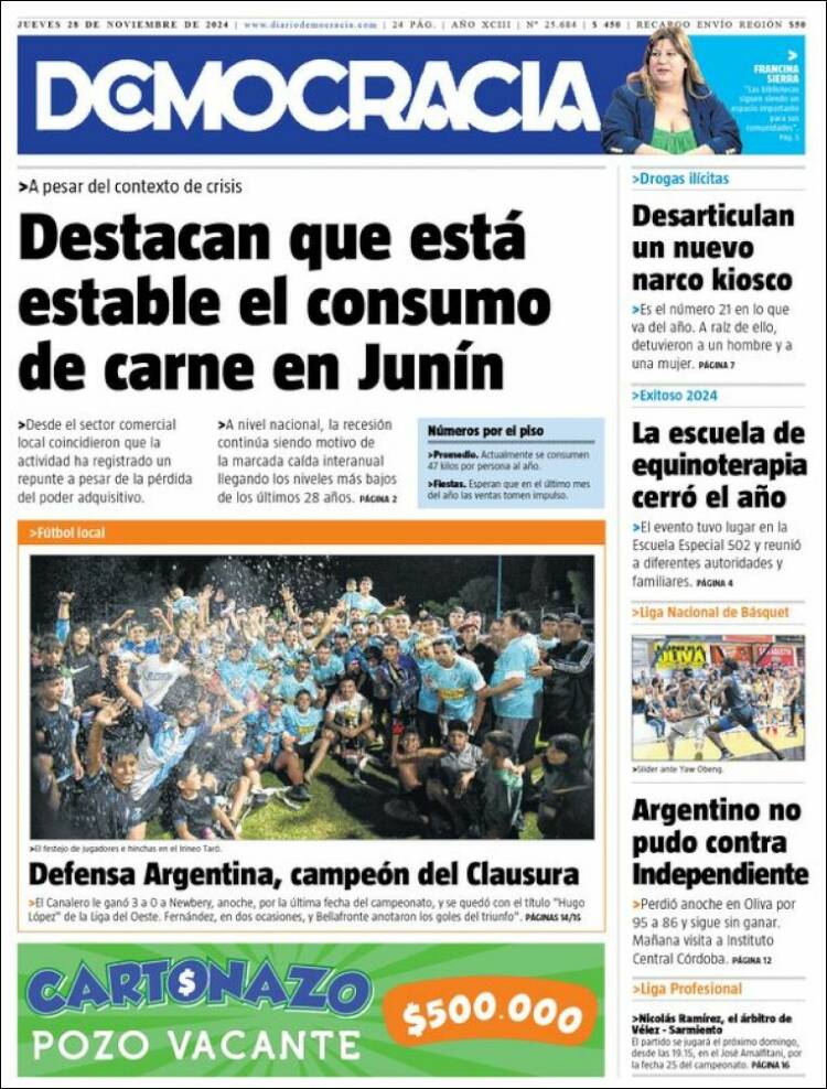 Portada de Diario Democracia (Argentina)